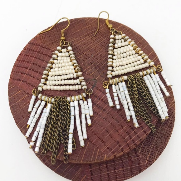 Boho White & Gold Earrings - Picture 1 of 1